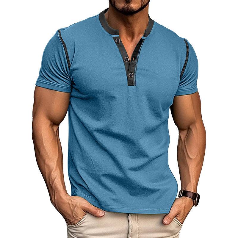Fashion Short-sleeved Polo Shirt Summer Button V-neck T-shirt Tops Mens Clothing - globaltradeleader