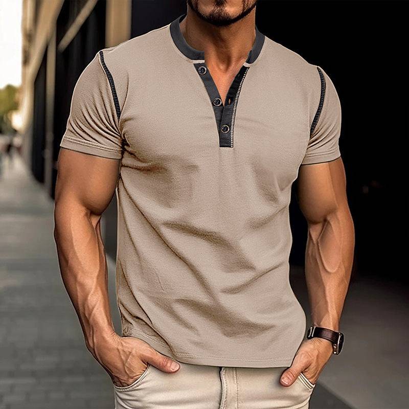 Fashion Short-sleeved Polo Shirt Summer Button V-neck T-shirt Tops Mens Clothing - globaltradeleader