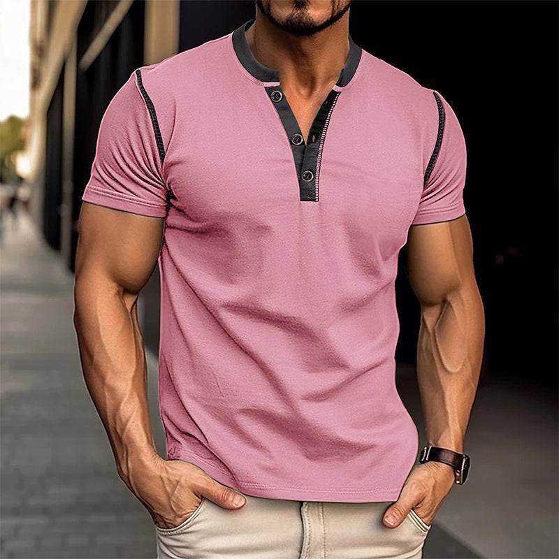 Fashion Short-sleeved Polo Shirt Summer Button V-neck T-shirt Tops Mens Clothing - globaltradeleader