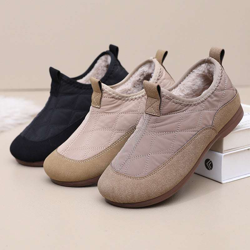 Winter Cloth Shoes For Women Plus Velvet Soft Bottom One Pedal Cotton Shoes Warm Flat Bottom Gommino - globaltradeleader