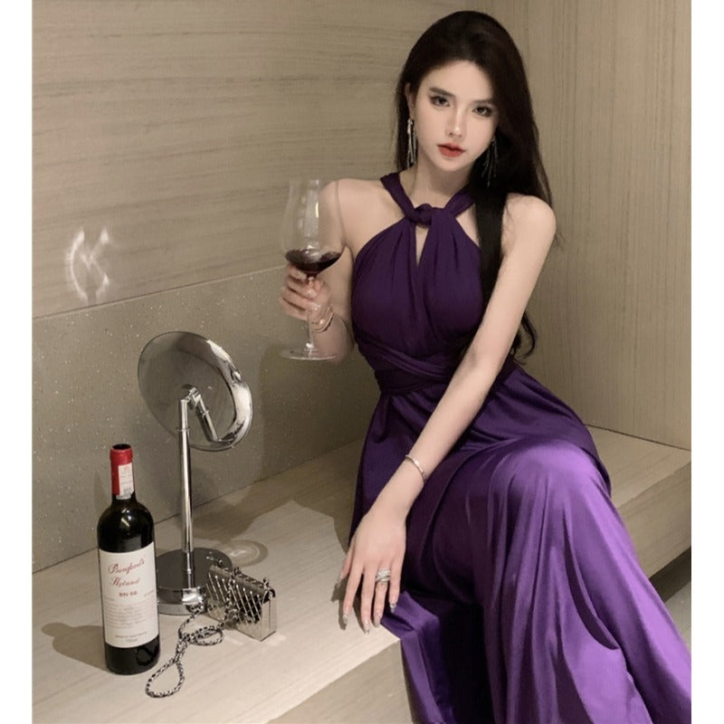Purple Neck Hanging Dress For Women - globaltradeleader