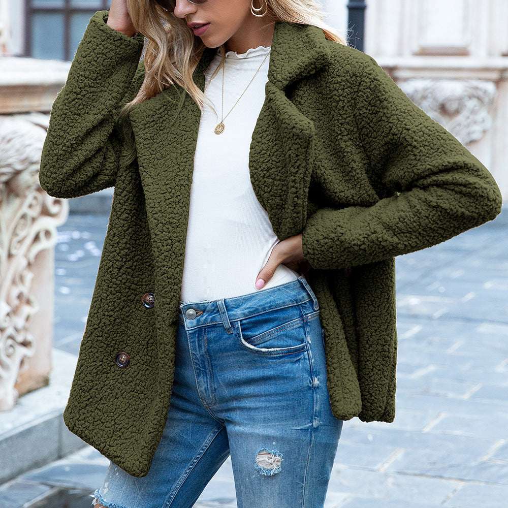 Loose Lapel Fluffy Coat Winter Button Jacket Cardigan Outwear For Women Clothing - globaltradeleader