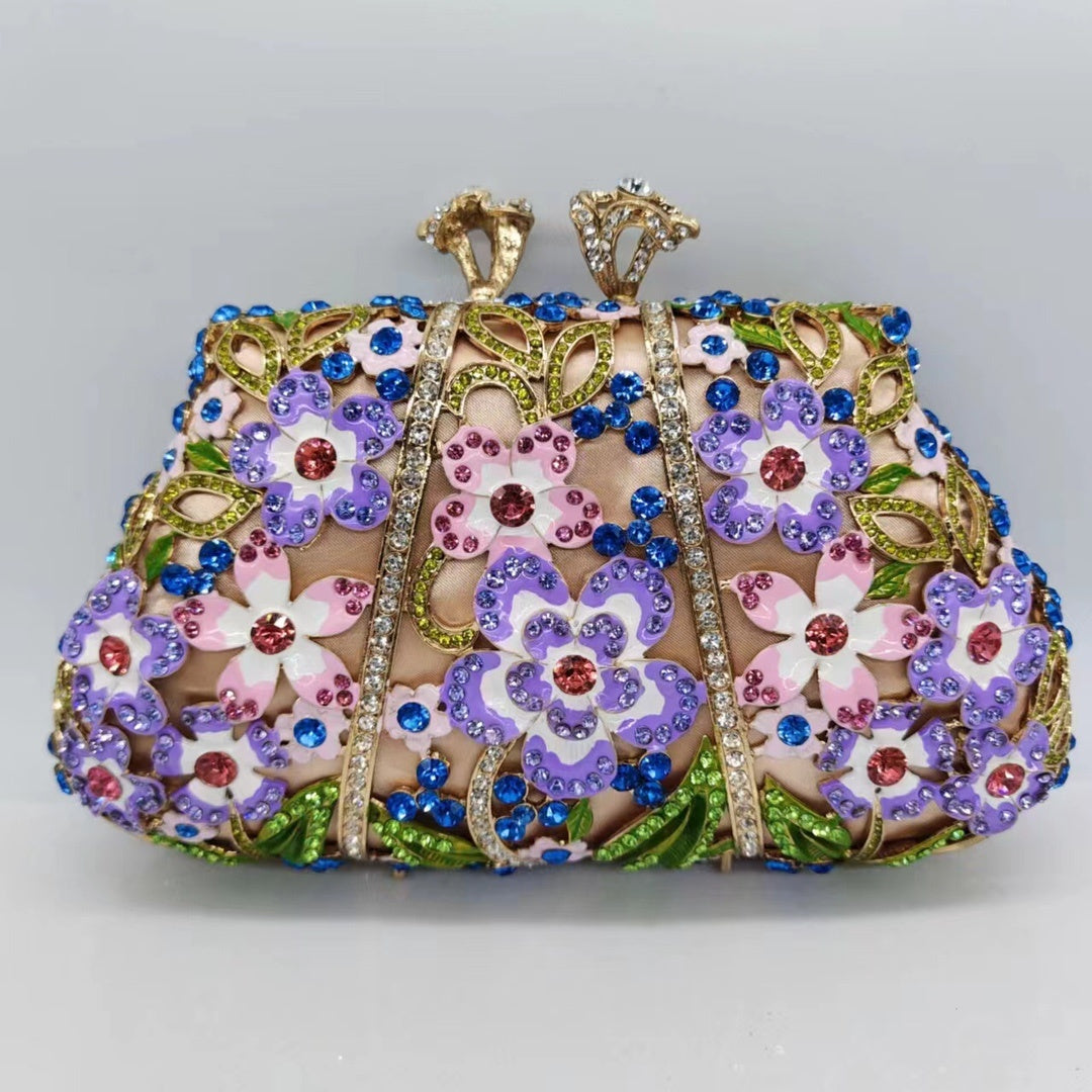 Dripping Oil Diamond Evening Bag Enamel Color Flower Clutch - globaltradeleader