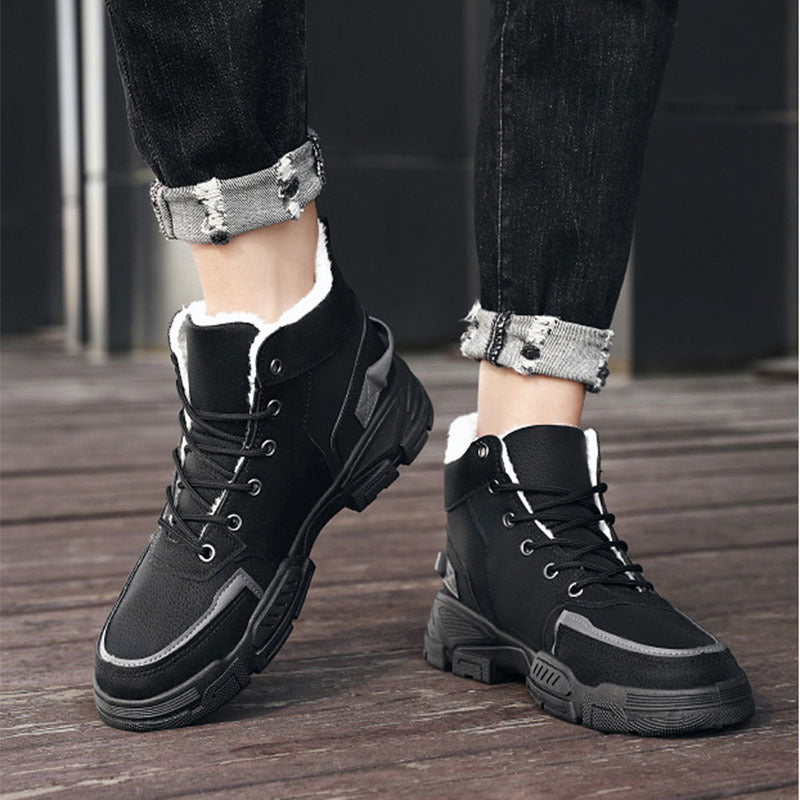 Plush Snow Boots Winter New Winter Velvet Thickened Warm Cotton Shoes Casual Trendy High-top Workwear Boots For Men - globaltradeleader