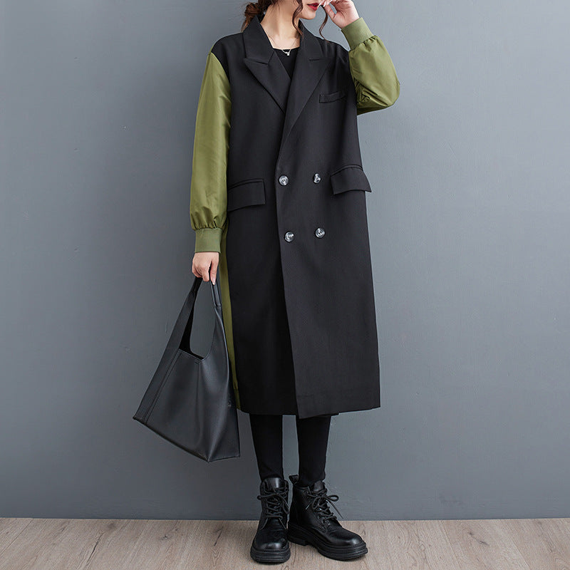 Temperament Leisure Color Matching Double-layer Suit Collar Cardigan Trench Coat - globaltradeleader