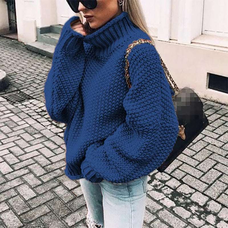 Autumn And Winter Sweater Women's Rolled Edge High Collar Bat Sleeve Sweater - globaltradeleader