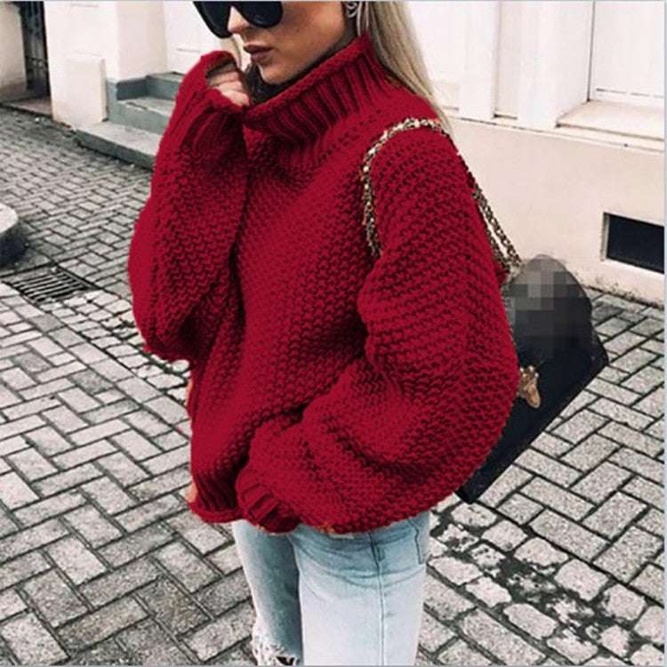 Autumn And Winter Sweater Women's Rolled Edge High Collar Bat Sleeve Sweater - globaltradeleader