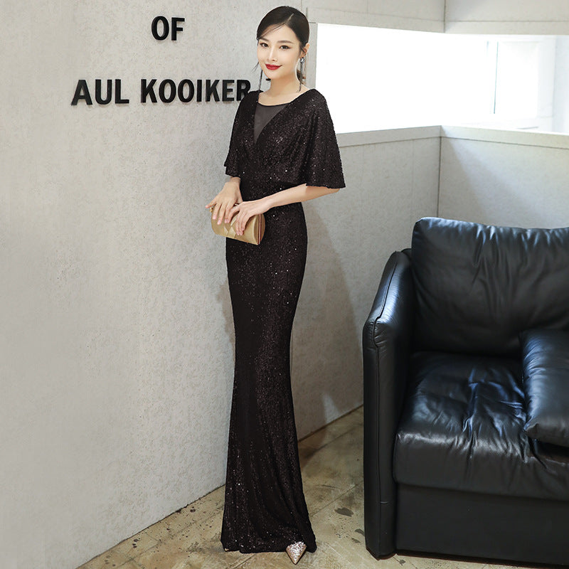 Dark green evening dress female annual party temperament - globaltradeleader