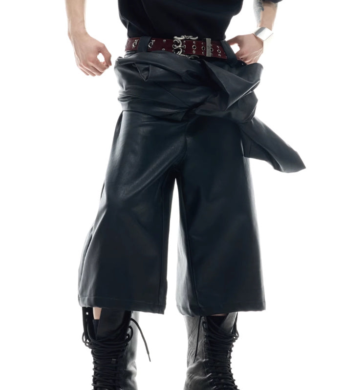 Niche Deconstruction Double-layer Design Sense Leather Pants Loose Style Shorts - globaltradeleader