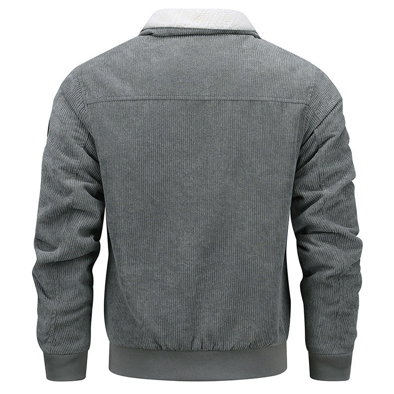 Winter Lapel Fleece Jacket With Pockets Warm Thicken Cotton Coat Men's Clothing - globaltradeleader