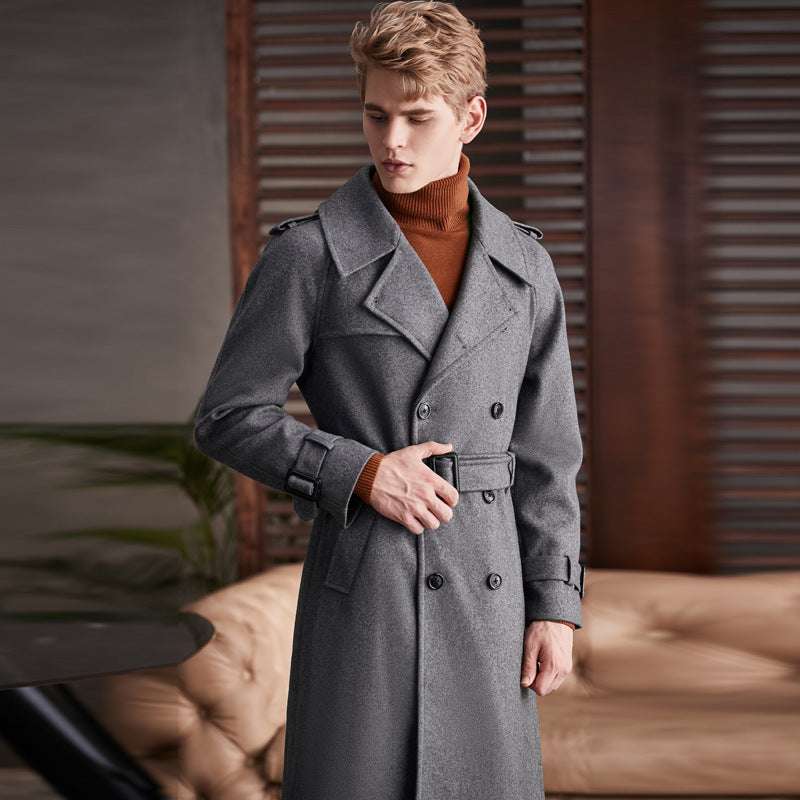 Men's Double Breasted Knee Length Woolen Coat - globaltradeleader