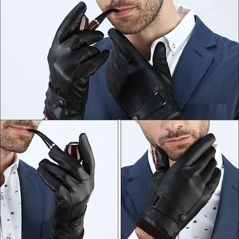Men's Winter Riding Fleece Padded PU Gloves - globaltradeleader