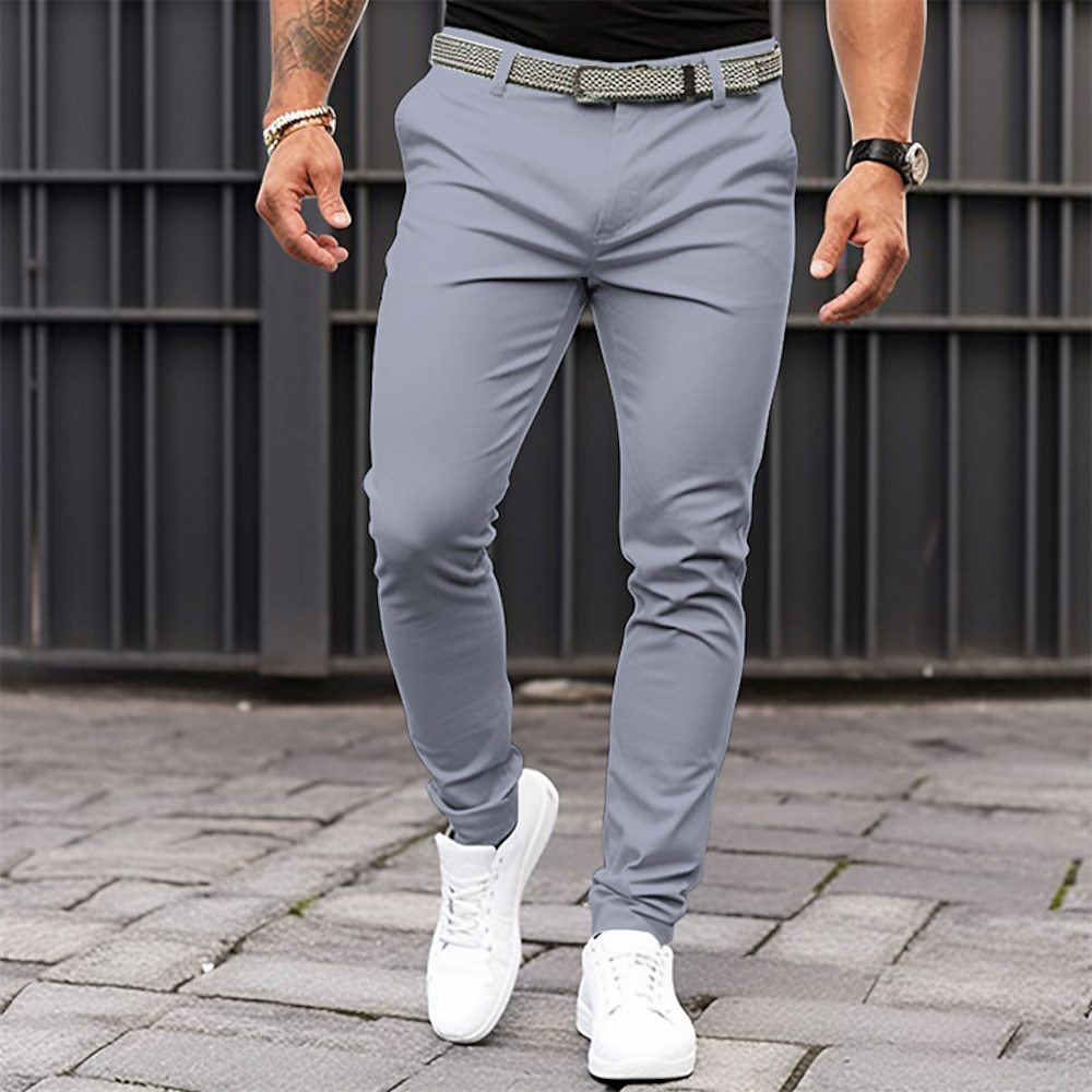 Men's Pure Color Tight Pocket Zipper Business Casual Slim-fitting Trousers - globaltradeleader