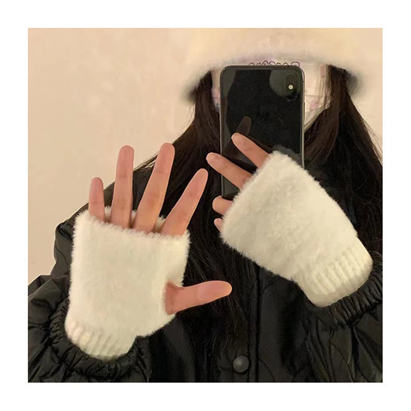 Korean Style Half Finger Flip Autumn And Winter Thermal Knitting Gloves - globaltradeleader