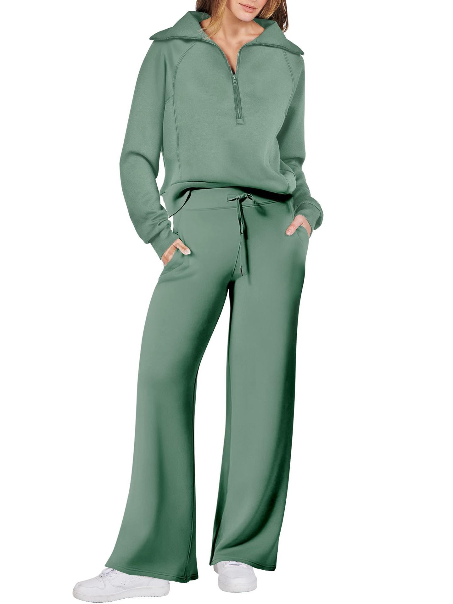 Leisure Sports Suit Long-sleeve Zipper Sweatshirt Wide Leg Pants Two-piece Set - globaltradeleader