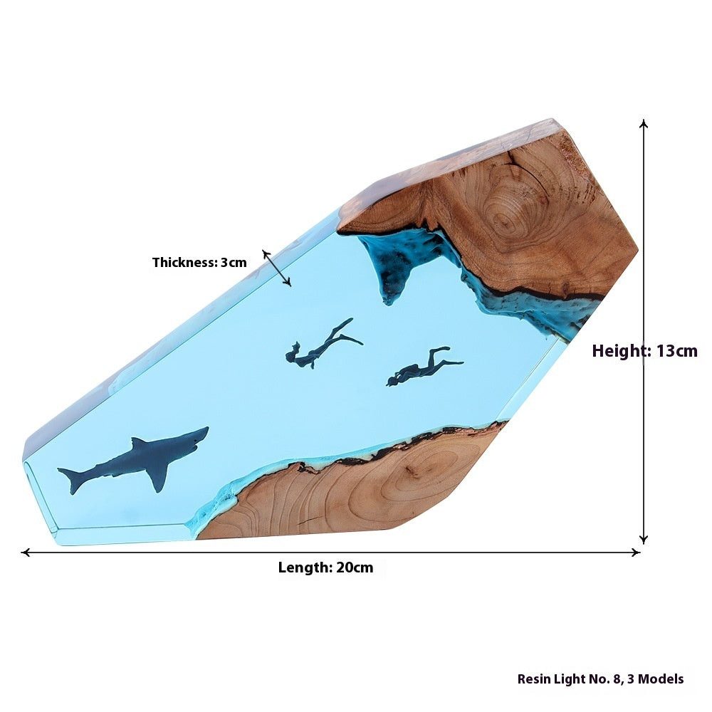 Marine Whale Diver Shipwreck Desktop Decoration Solid Wood Resin Small Night Lamp - globaltradeleader