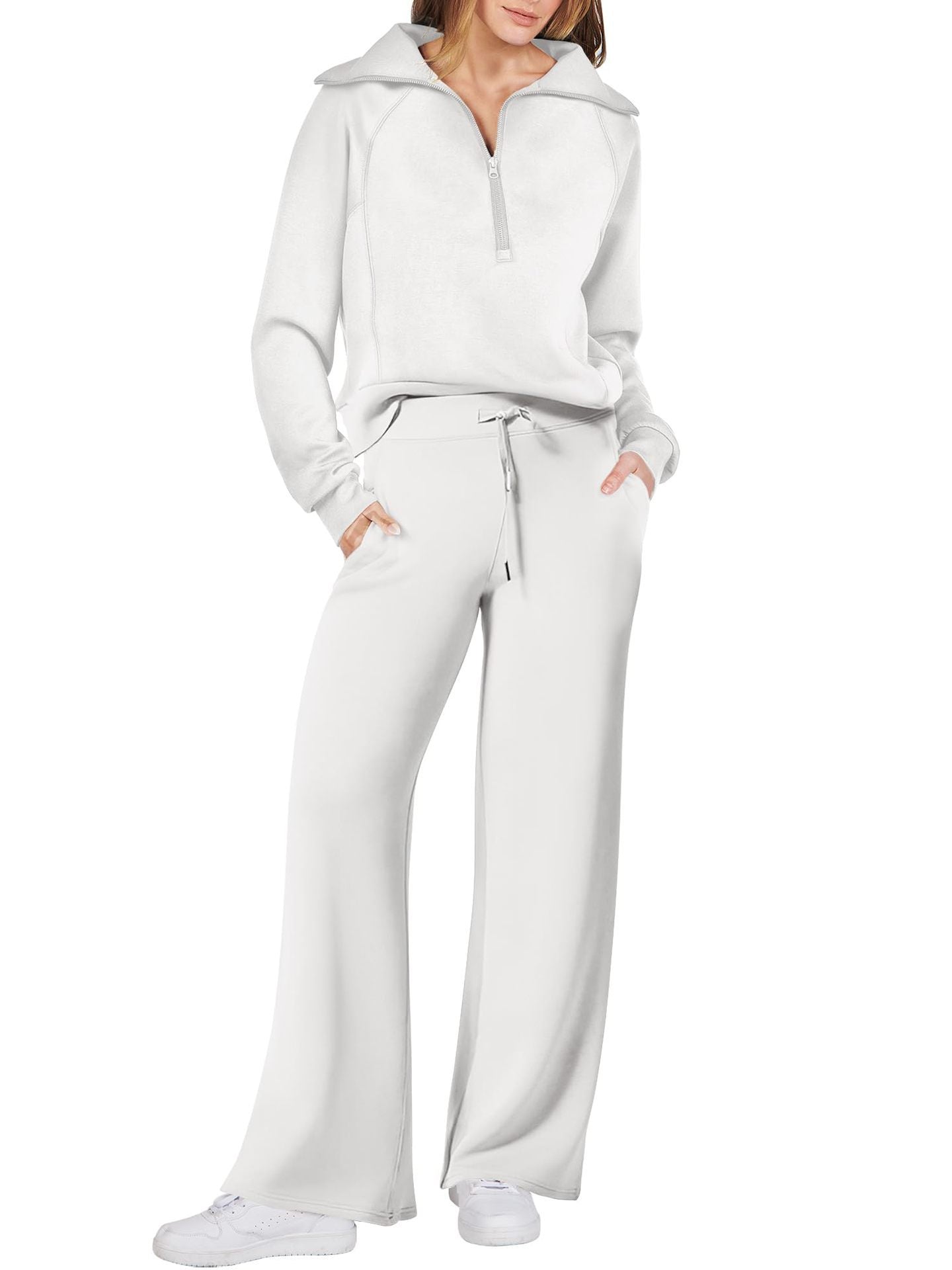 Leisure Sports Suit Long-sleeve Zipper Sweatshirt Wide Leg Pants Two-piece Set - globaltradeleader