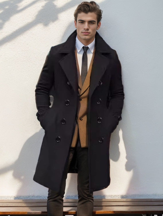 Mid-length Double-breasted Men's Slim-fit Woolen Coat - globaltradeleader