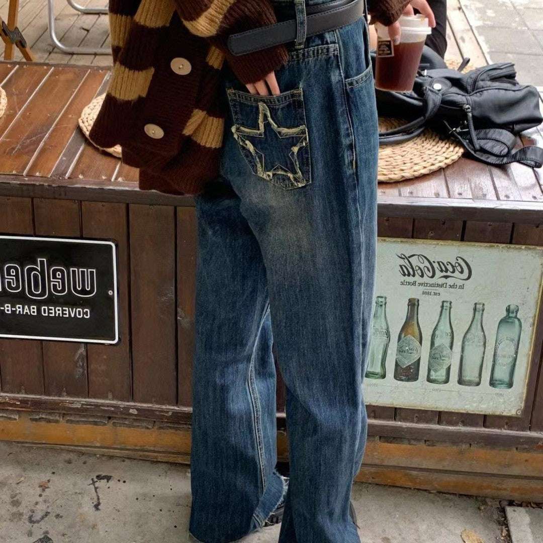 American Style Retro Rough Hem Micro Flare Jeans