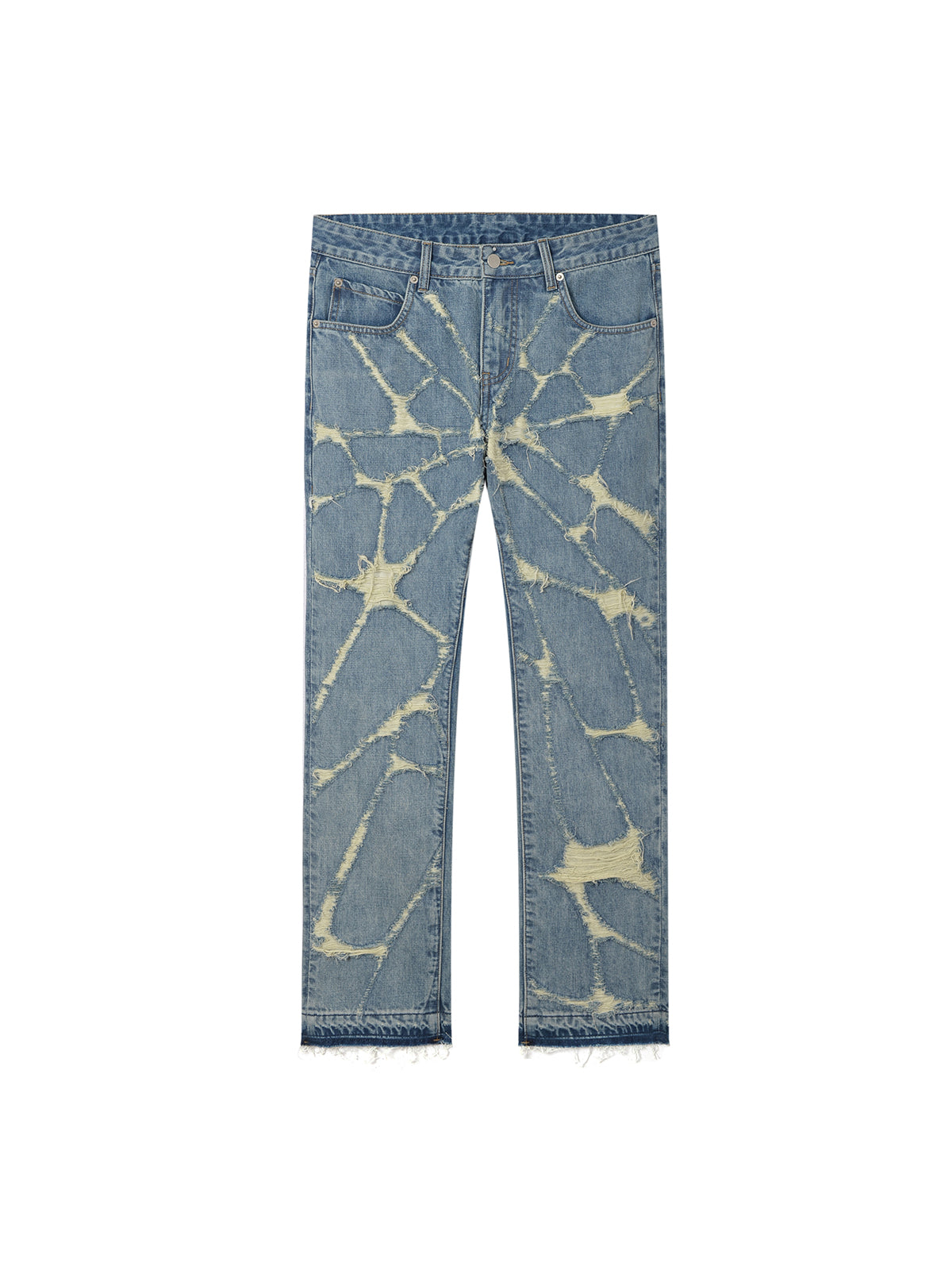 High Street Wash Destroyed Spider Web Straight Leg Jeans