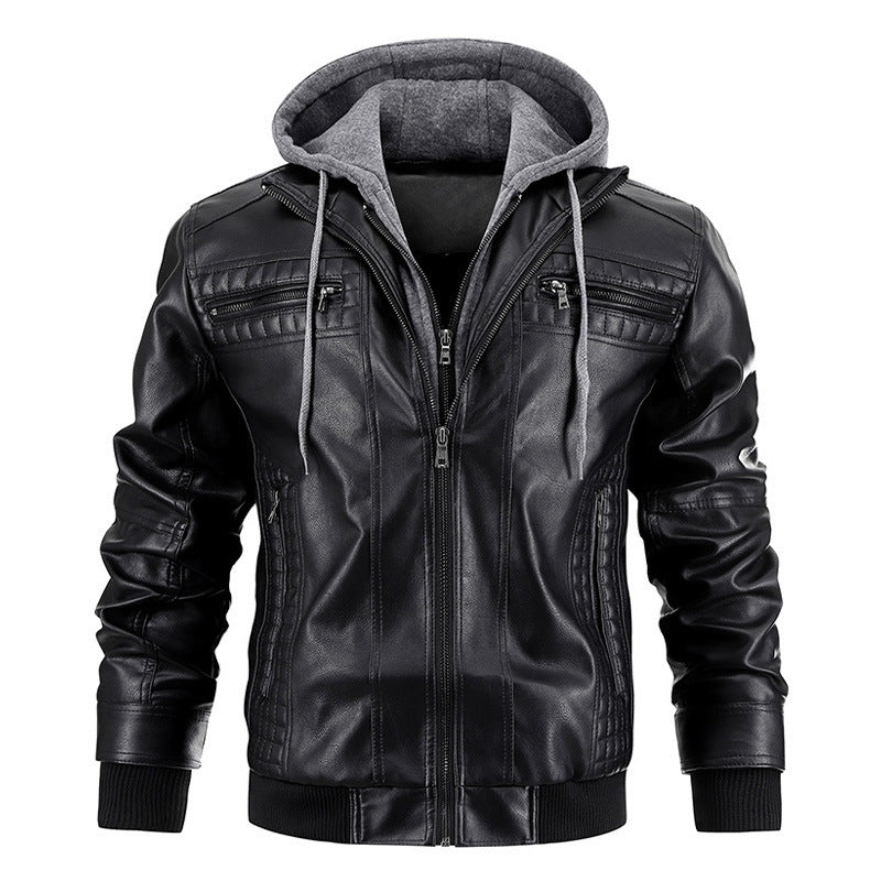 Hooded Jacket With Zipper Pockets Fashion Warm Pu Leather Coat Mens Clothing - globaltradeleader