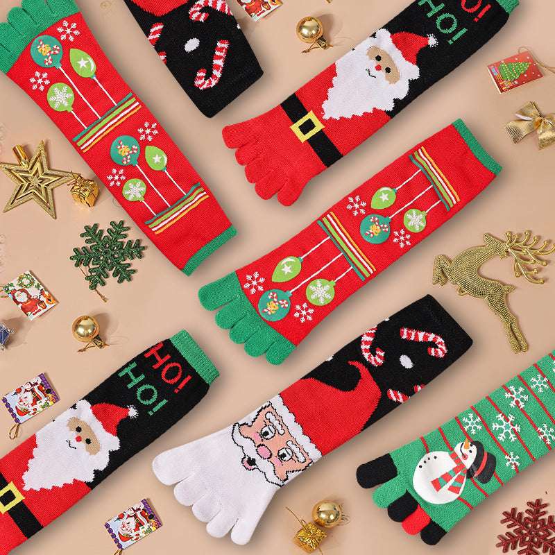 Cute Christmas Five-finger Socks Winter Elastic Sweat-absorbent Split-toe Socks For Women - globaltradeleader