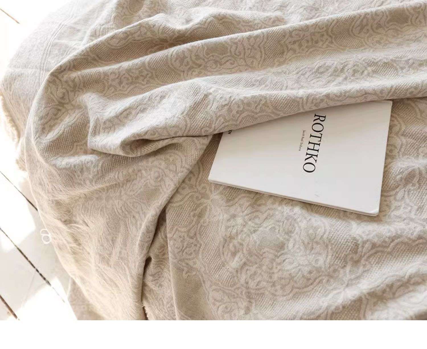 Jacquard Linen Cotton Bamboo Fiber Burrs Tassels Cover Blanket Sofa Tablecloth