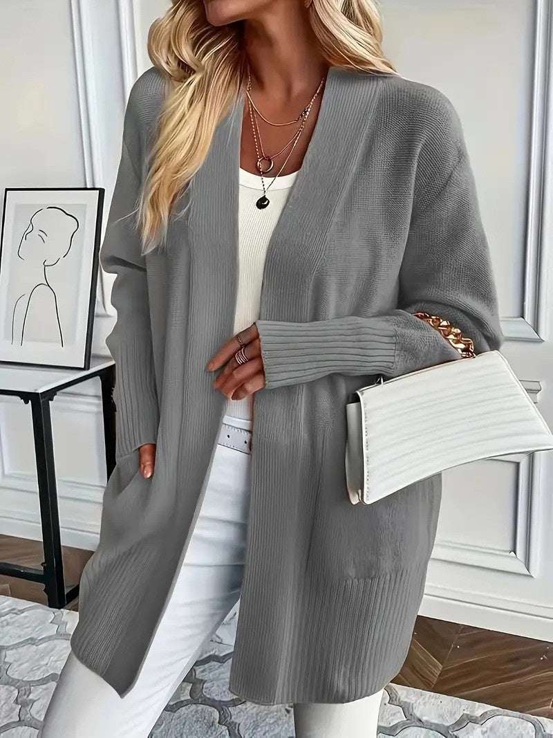 Plus Size Women's Solid Color Knit Casual Simple Cardigan - globaltradeleader