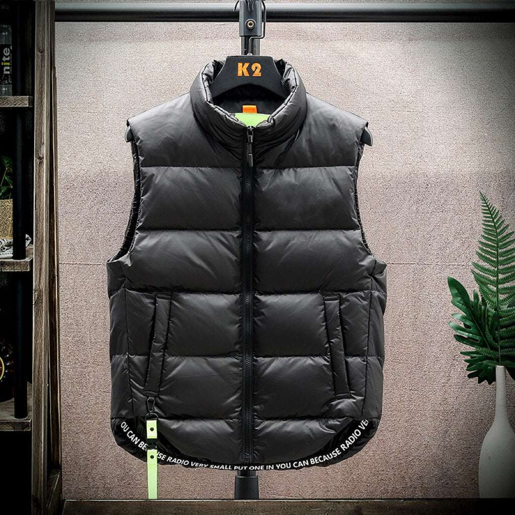 Men's Winter Down Vest Fashion All-match Stand-collar Sleeveless Jacket Solid Thickened Tank Outerwear Clothing - globaltradeleader