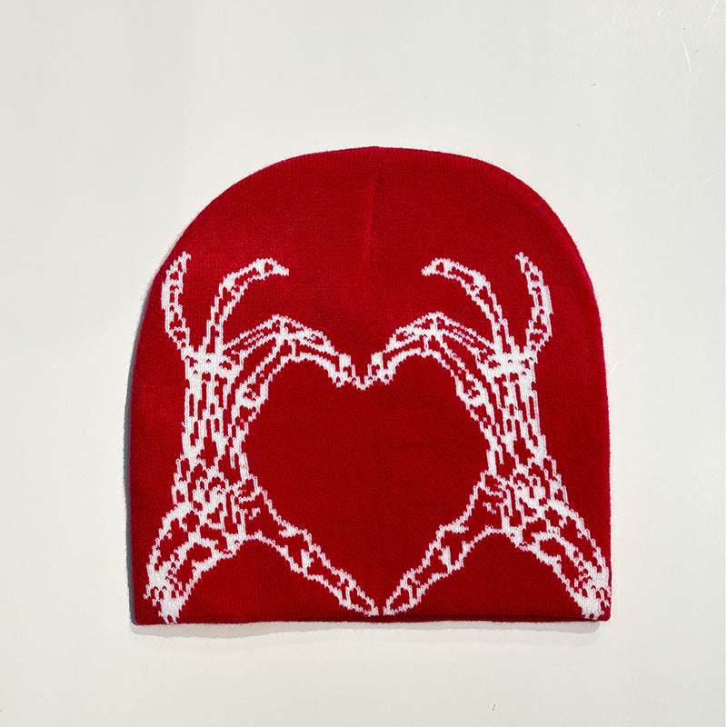 Heart-shaped Skull Hand-held Flower Knitted Wool Hat - globaltradeleader
