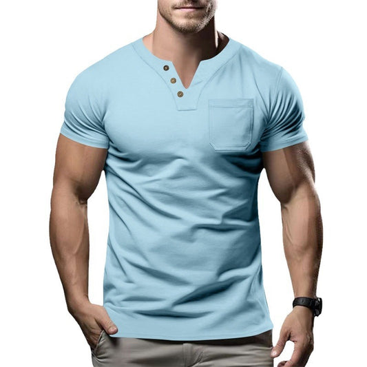 Casual T-shirt V-neck Fashion Slim Men's Short Sleeve - globaltradeleader