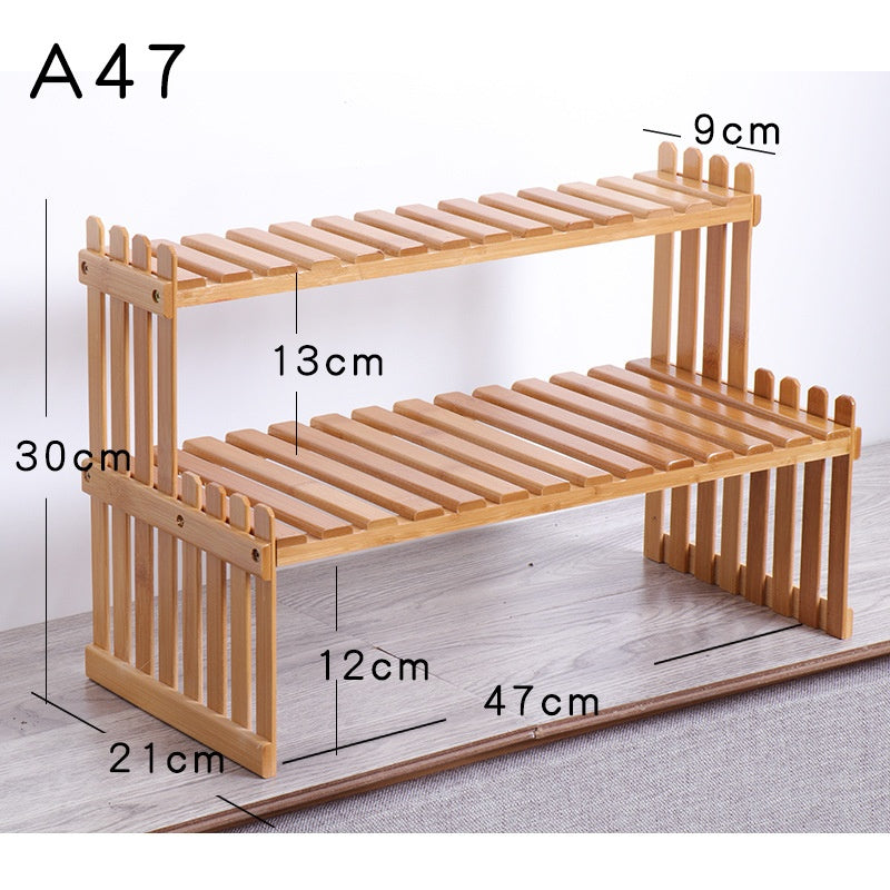 Multi-layer Solid Wood Small Flower Stand Office Desk Surface Panel Bamboo Plant Simplicity Succulent Pot Frame Balcony Storage - globaltradeleader