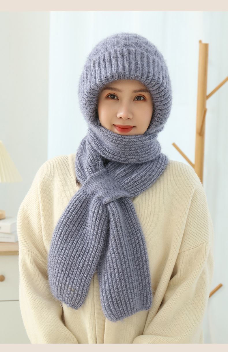 Women's Fleece-lined Autumn And Winter Scarf Hat Integrated