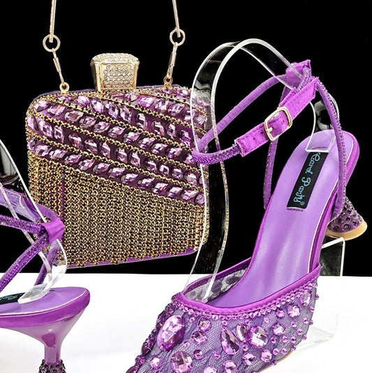 Large Rhinestone High Heel Sandals Three-dimensional Tassel Handbag Set - globaltradeleader