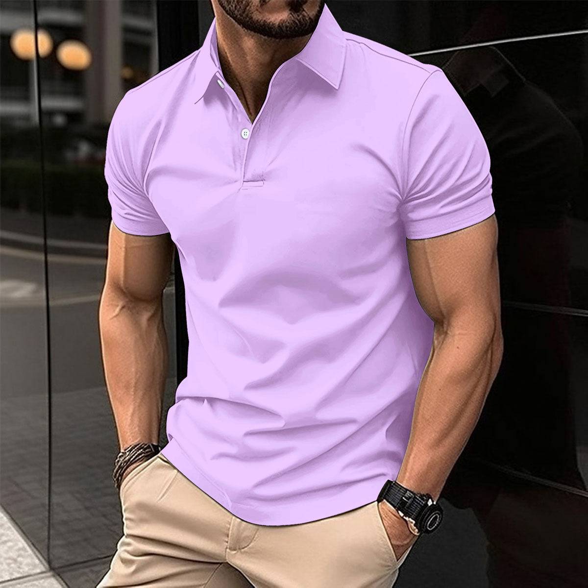 Summer Short Sleeve Polo Shirt Men Solid Color Button Lapel Buttono Top - globaltradeleader