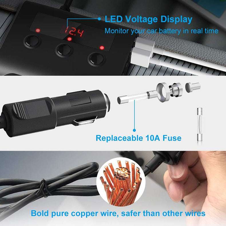Car High-power Cigarette Lighter Extension Charger 4-port USB Charger