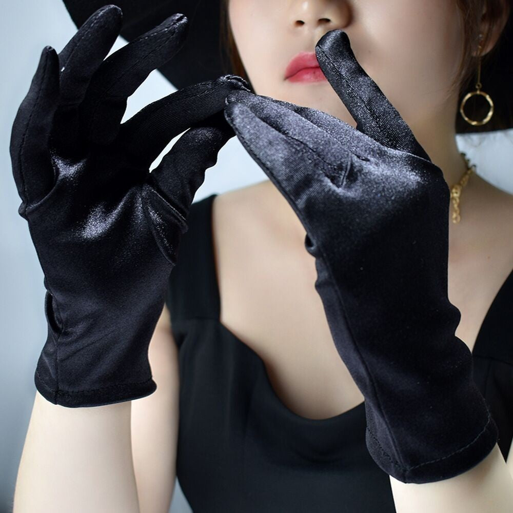 Black Satin Fabric Gloves Long Bag Finger Evening Dress Banquet Photography Jewelry Hepburn Style - globaltradeleader