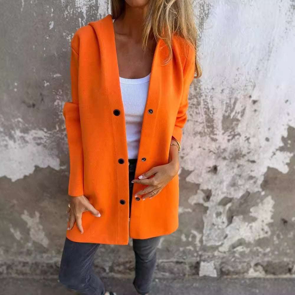 Casual Hooded Single-Breasted Cardigan Fashion Loose Solid Color Jacket Spring And Autumn Women's Clothing - globaltradeleader