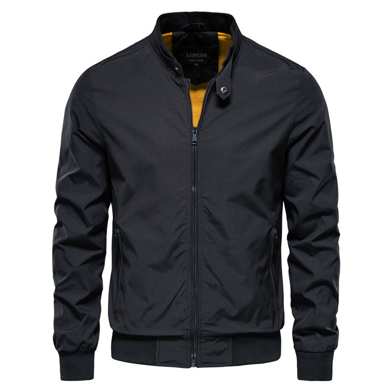 Men's Zip-up Jacket With Pockets Casual Solid Stand Collar Long Sleeve Top Outwear Clothing - globaltradeleader