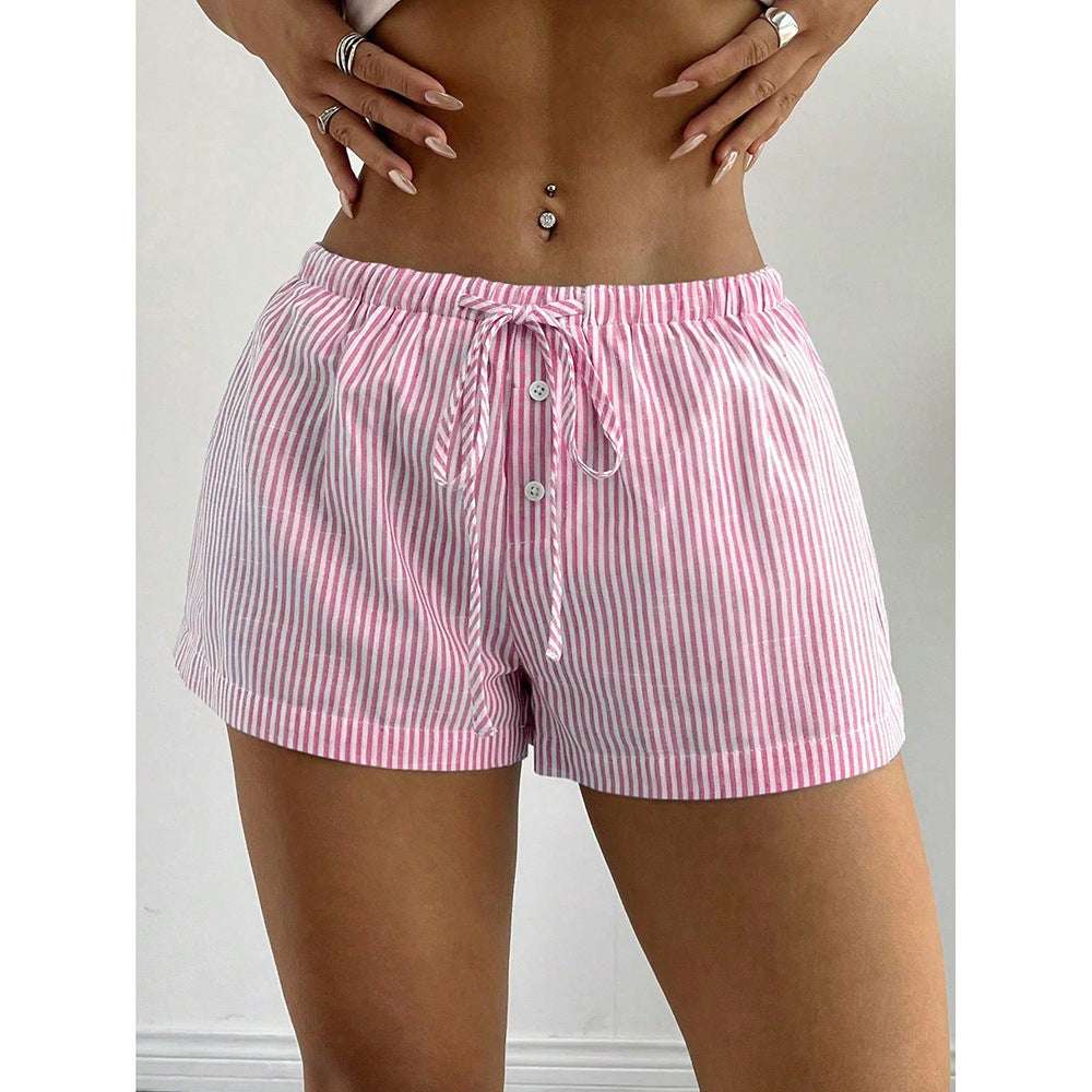Fashionable Basic Striped Elastic Casual Shorts Home Loose Slimming - globaltradeleader