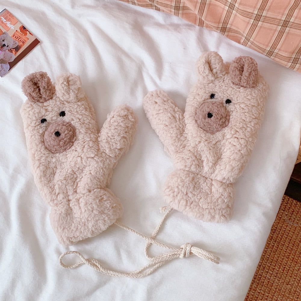 Winter Warm Cartoon Bear Plush Gloves Halter All-inclusive Cold Protection Fleece Thick - globaltradeleader