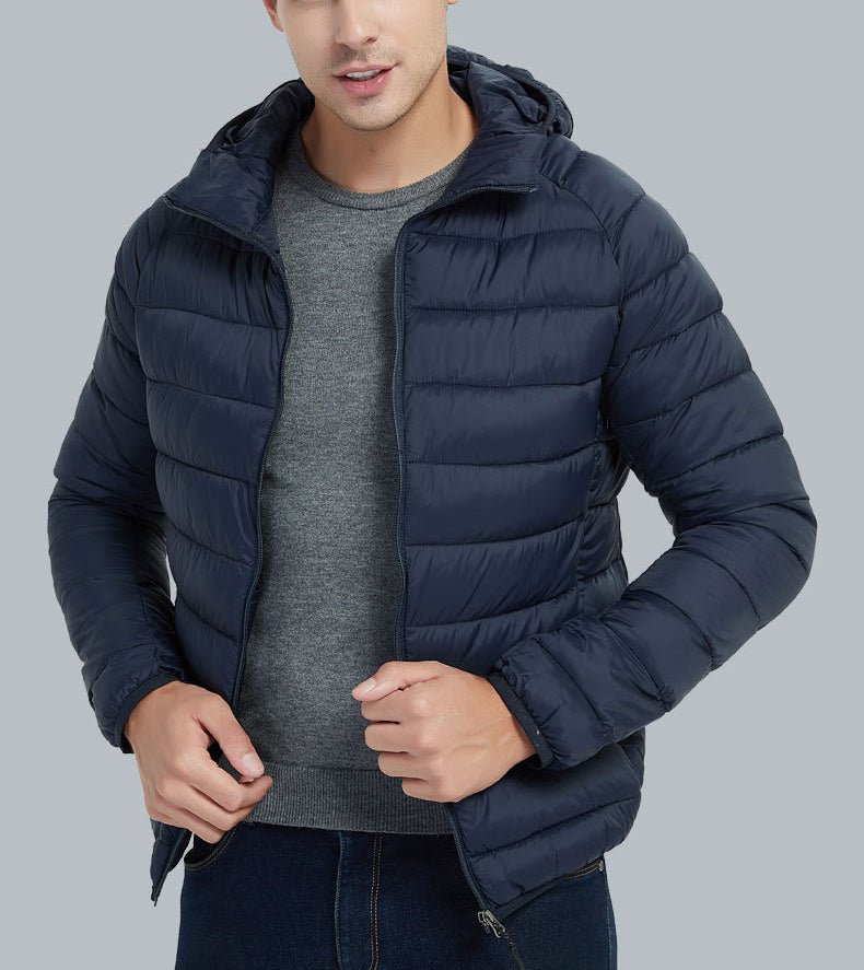 Men's Lightweight Hooded Coat Winter Warm Solid Color Zipper Jacket Fashion Portable Outerwear Top Clothing - globaltradeleader