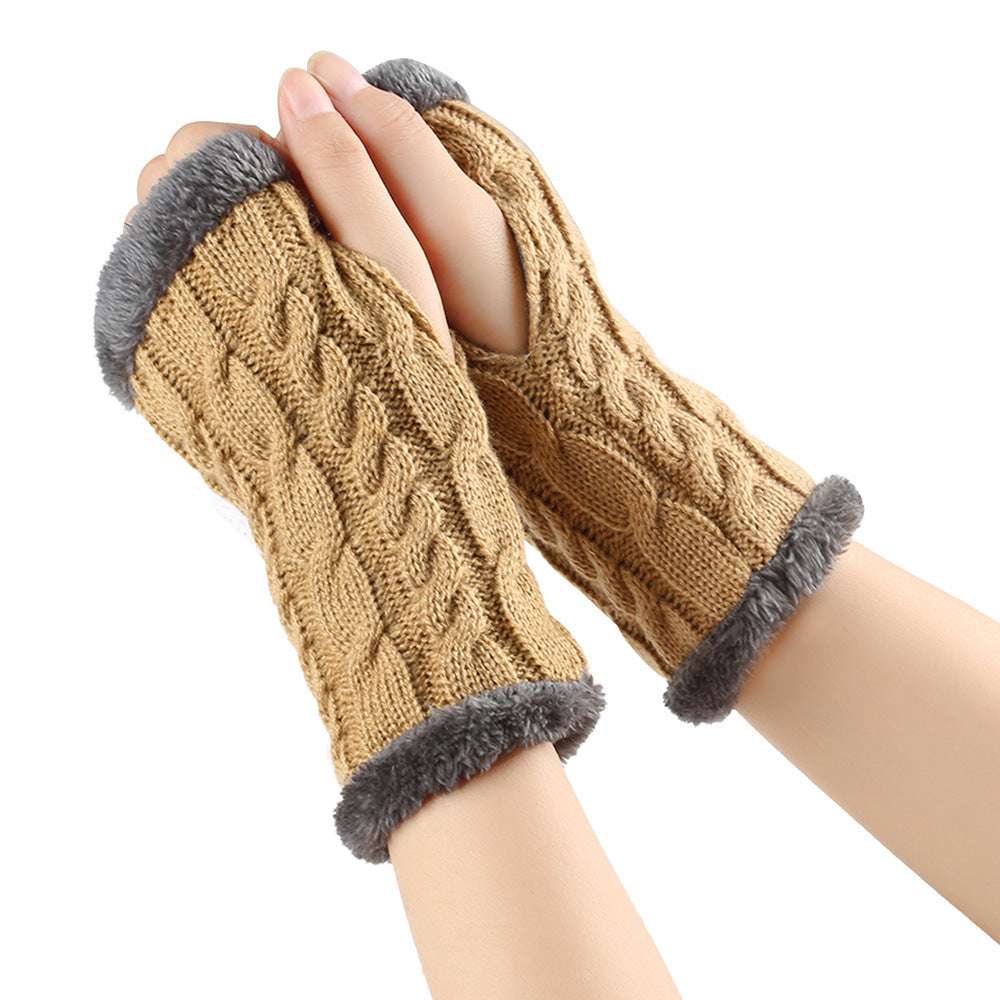 Winter Plush Gloves Twist Knitted Fingerless Fleece Gloves Women Warm Thickened Woolen Gloves - globaltradeleader