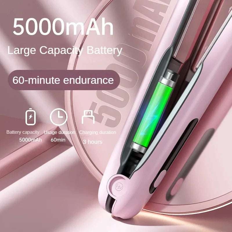 Wireless Hair Straightener Flat Iron Mini 2 IN 1 Roller USB 5000mAh Max 200 Degree Portable Cordless Curler 4 Levels Dry And Wet Uses - globaltradeleader