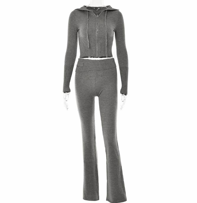 Hoodie Suit Women Leisure Sexy Zip Long Sleeve Sweater And High Waist Long Pants Set - globaltradeleader