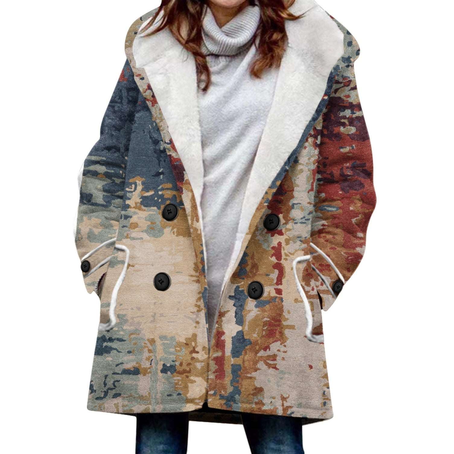 Women's Windbreaker Winter Thickened Imitation Lamb Stitching Floral Hooded - globaltradeleader