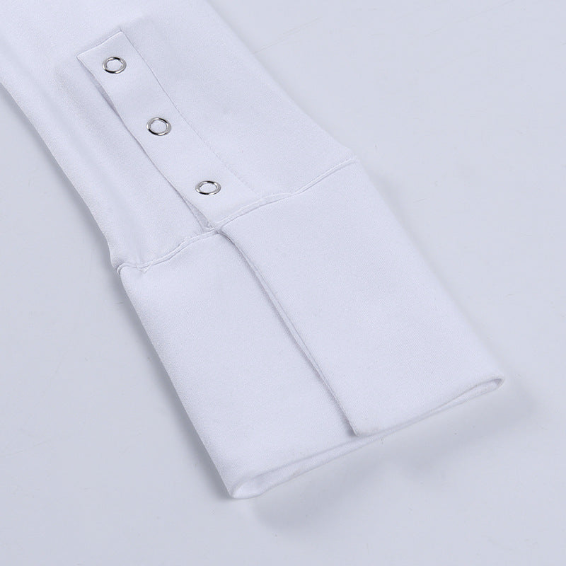 Women's Fashionable Temperament Polo Collar Half Button Slim-fit Long-sleeved Jumpsuit - globaltradeleader