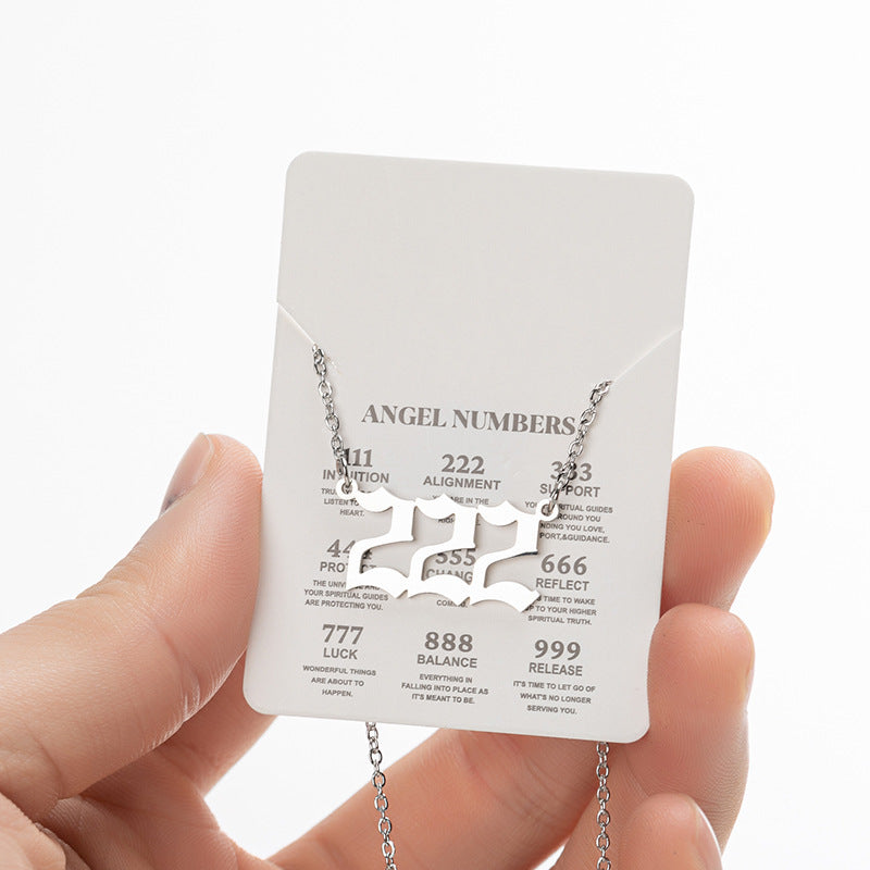 2025 Women's New Angel Lucky Digital Pendant Necklace Fashion 000-999 Stainless Steel Vintage Necklace - globaltradeleader