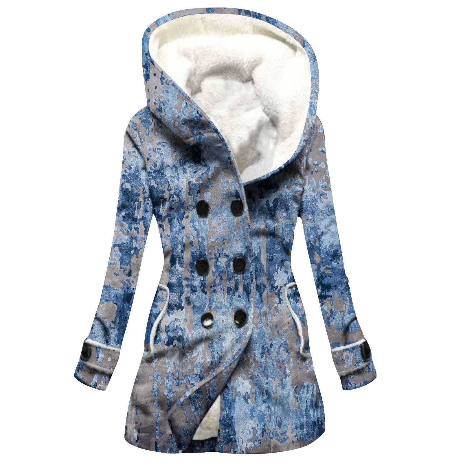 Women's Windbreaker Winter Thickened Imitation Lamb Stitching Floral Hooded - globaltradeleader