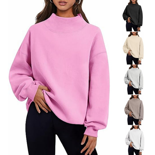 Pullover Sweatshirt Solid Color Loose Tops Round Neck Hoodie Women Thick Clothing - globaltradeleader